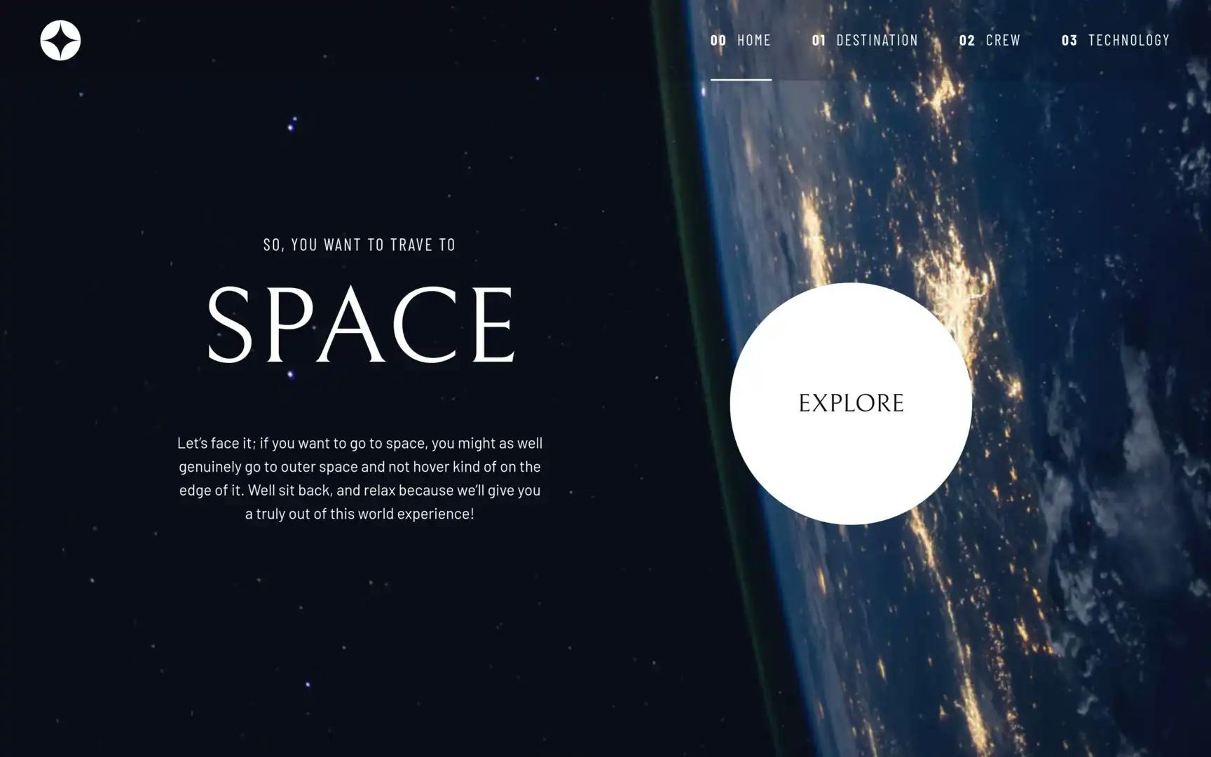 screenshot of space website home page
