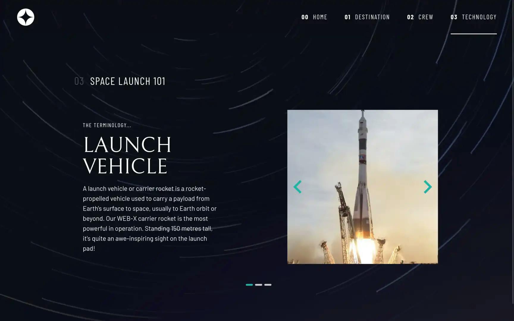 screenshot of space website technology page